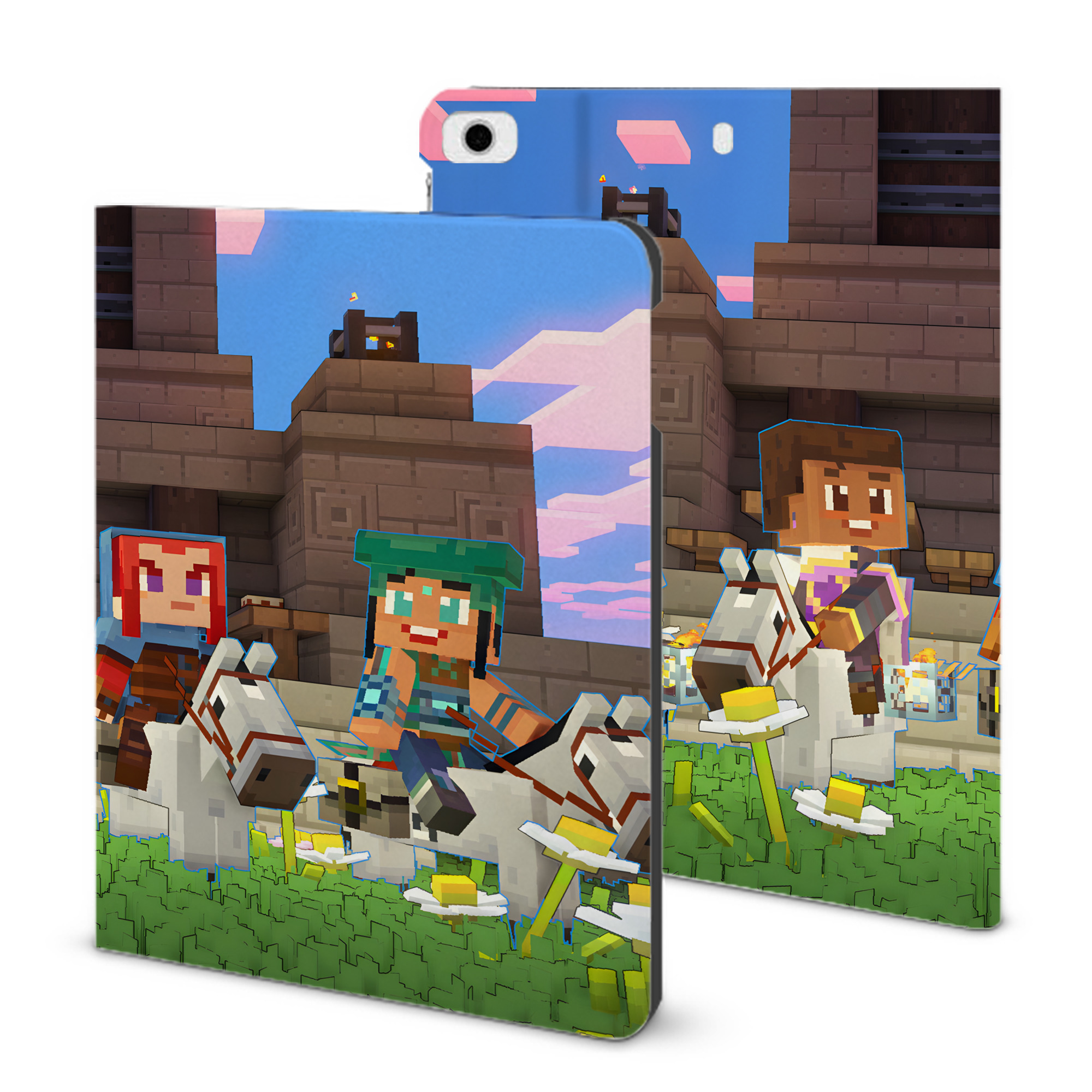（画像用） マインクラフト ブロックの世界 Minecraft MC Block world IPad ケース ブック型 PUレザー TPU 耐衝撃 軽量 薄型 ペン収納なし 全面保護 IPad 各モデル対応